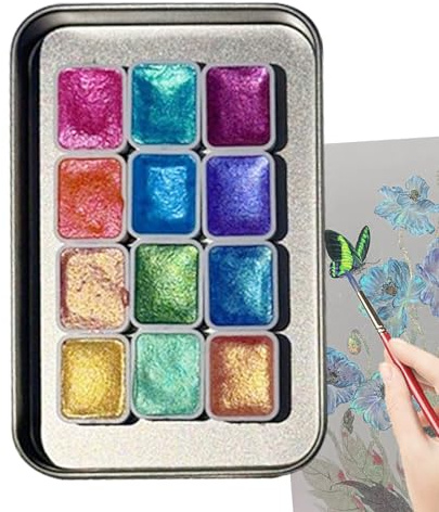 Vibhgtf Colori ad scintillanti – Set portatile da 12 colori per disegnare e dipingere, tavolozza ad per adulti e bambini, ideale per lezioni, viaggi e progetti artigianali a casa