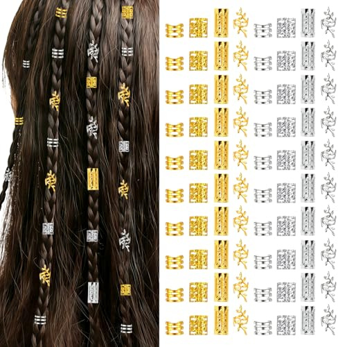 80Pcs Gioielli Dreadlocks Trecce Clip In Oro Argento,Dreadlocks,Anelli,Perline,Spirali Per Capelli - Accessori Per Capelli Da Festival Per Uomini,Donne,Ragazze E Ragazzi A