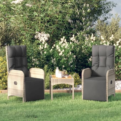 Runheo Garten-Relaxsessel, 2 STK., Poly Rattan Grau, verstellbar mit Kissen, Outdoor Stühle für Balkon, Terrasse, 57x62,5x109 cm