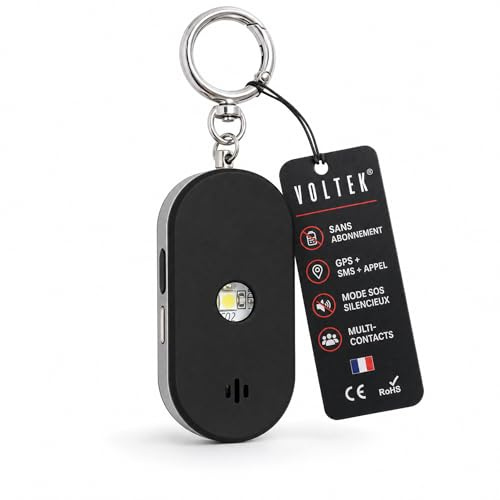 VOLTEK SENTINEL Alarme Personnelle Anti Agression Femme 130 dB, SOS Personne Âgée & Senior avec SMS et GPS Automatique, Bouton Urgence, Localisation Enfant, Sans App iOS Android S7+, USB-C & Lampe LED