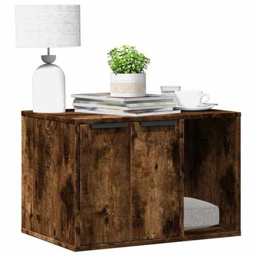 Mokuyary Meuble de Bac à Litière pour Chat chêne fumé Salon A | bois ingénierie Maison de Toilettes pour Chats, Table Basse pour Chambre, Balcon