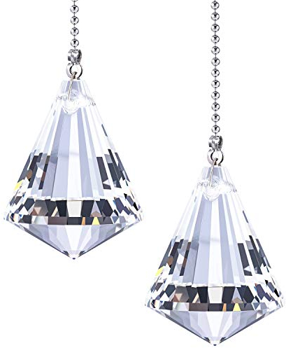 2 Pieces Pull Chain Extension with Connector for Ceiling Light Fan Chain, 1 Meter Long Each Chain (Crystal Cone)