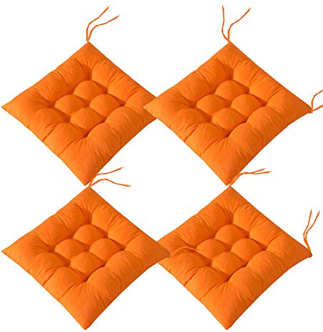 AIITLLYNA Chair Pads Set of 4, Chair Seat Pads with Ties Chair Cushions Dining Room for Garden Patio Kitchen Dining 40x40 cm (Orange)