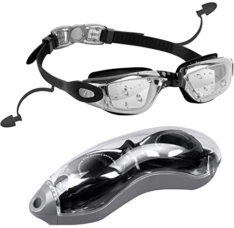 Swimming Goggles, Lychico Anti Fog Swim Goggles With UV Protection Mirrored, Adults No Leaking 180 Degree Vision with Protection Case and Soft Silicone Nose Bridge for Men Women, Black, One Size (YYJ)