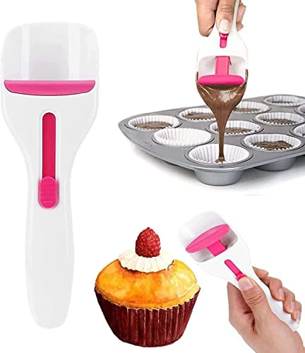 Cucchiaio di distribuzione della pasta di farina per torte, dispenser per pastelle, paletta con stantuffo in silicone misura uguali cupcake o muffin, può spingere il cucchiaio di erogazione della