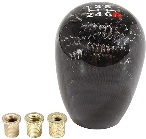 muge racing Gear Shift Knob Carbon Fiber 6 Speed Shifter Knob Universal for Most Cars with 3 Adapters(8mm/10mm/12mm)