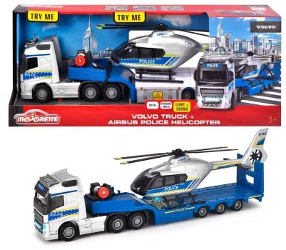 MOJORETTE Grand Series Volvo polisbil FH-16 (35 cm) och Airbus-helikopter H135 (25,5 cm), skala 1:43, tillverkad av metall och plast, med licens från Volvo och Airbus (213716000038)
