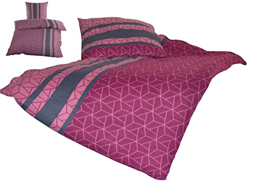 YOUNG DA – Microfaser Fleece Bettwäsche Geometrie Rot,Microflausch Bettwäsche-Set,Bettgarnitur Mikrofaservlies 2tlg.Set Bettbezug 135x200cm und Kissenbezug 80x80cm,Streifen Grau