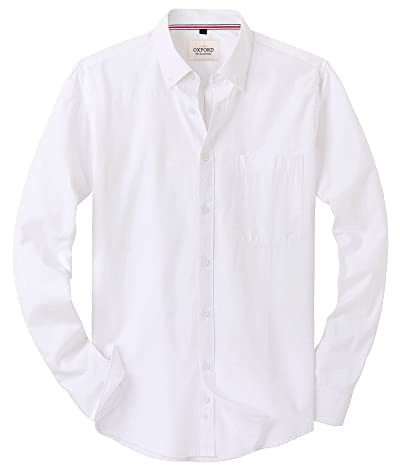 J.VER Men's Long Sleeve Oxford Shirts Smart Casual Business Formal Plain Non Iron Button Down Shirt with Pocket