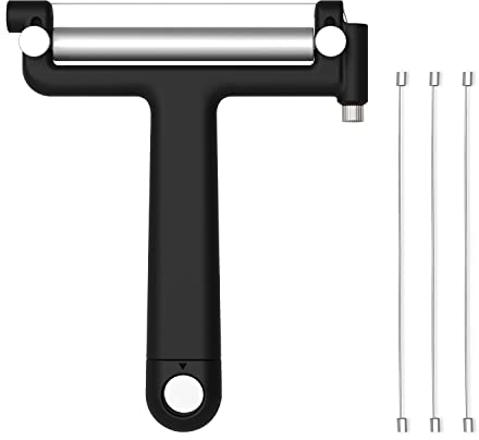 KITCHENDAO Trancheuse à fromage, coupe-fromage avec fil réglable, remplaçable rapidement, coupe-fromage avec fil de coupe interchangeable, passe au lave-vaisselle, avec 3 fils supplémentaires