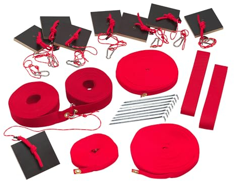 Sport-Thieme Beachhandball Spielfeldmarkierung | Zur Rasenbefestigung | Rotes Polyestergurtband | Set mit 8 Sandankerplatten und 12 Heringen