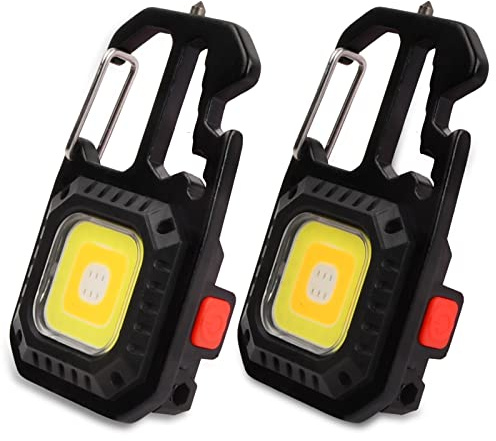 2Pcs portatile Mini LED lavoro luce torcia portachiavi, 7 modalità USB ricaricabile COB portachiavi con cacciavite apribottiglie base magnetica per il campeggio riparazione illuminazione di emergenza