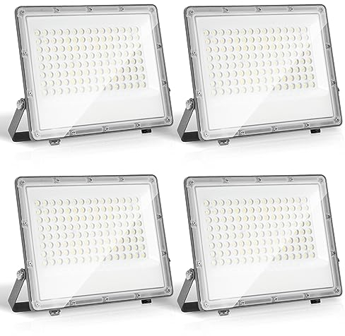 Yakimz LED Scheinwerfer 100W, LED Strahler Außen 4er, IP65 Wasserdicht, 9900LM LED Fluter, LED Außenstrahler 6000K Kaltweiß LED Außenbeleuchtung für Terrasse Sportplatz (kein Stecker)