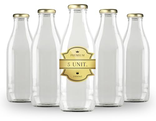 Espirito Rebelde Lot de 6 Bouteilles en Verre Vides de 1000 ml avec Couvercle | Bouteilles en Verre pour Jus, Lait, Barbecue, Sauces | Idéales pour Pique-niques, Mariages et Fêtes