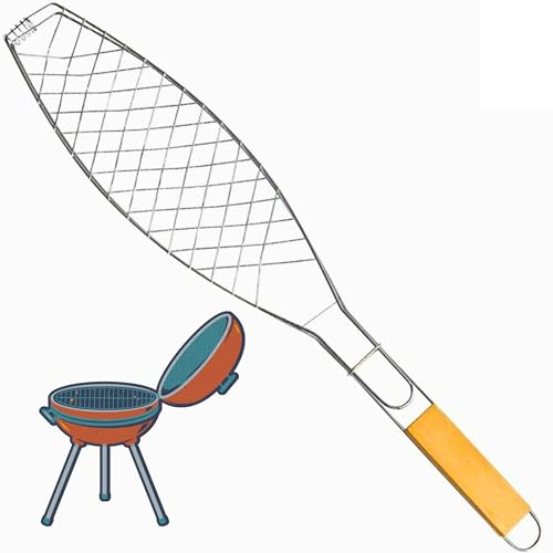 Parrilla Barbacoa Pescado - Rejilla para Asado de Acero Inoxidable - BBQ Portátil, Accesorios de Camping. Cesta ó Bandeja para Asar Sardinas y Rodaballo. Canasta ó Esterilla. TAMAÑO Grande 65X15cm