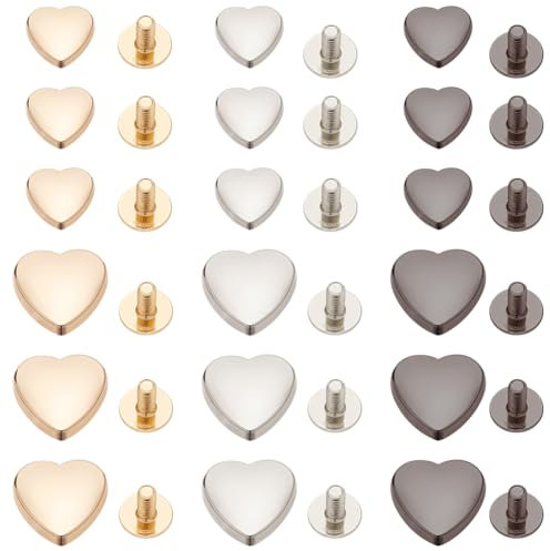 WEBEEDY 60 Sets Herzförmige Nieten-Set 3 Farben 10 mm 14 mm Nieten Metall Dekorative Lederniete Für Gürtel Kleidung Geldbörse Handtasche Lederhandwerk DIY Handgefertigte Accessoires
