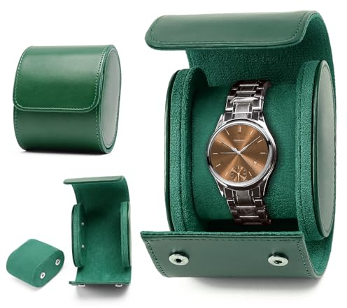 KoGiio Scatola per Orologi in Pelle PU, Porta Orologi a 1 Posti, Scatola Portaorologi, Cassa Dell'orologio Collana Orologio,Portatile Portatile Scatola Porta Orologi Da Viaggio - Verde