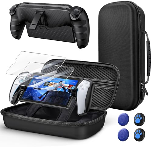 10 in 1 Accessories Kit for Playstation Portal, KOVA Carrying Case & TPU Skin Cover with Kickstand for PS5 Portal Console, Travel Shell with 2* Screen Protector & 4* Thumb Grip for PS Portal Handheld