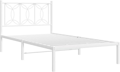 vidaXL Sängram med huvudgavel metall vit 100x190 cm, säng, metallsäng, metall sängram, sängar, metallsängar, metall sängramar, gästsäng, gästsängar