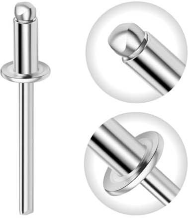 Gabex Lot de 50 rivets aveugles à tête plate en aluminium et acier - Diamètre : 2,4 à 6,4 mm - Qualité professionnelle (4 x 6 mm, 50 pièces)