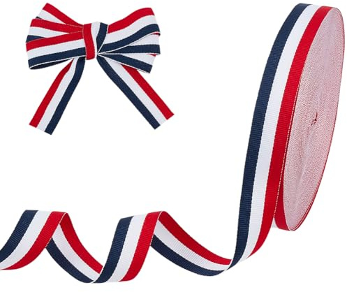 WADORN Ruban Gros Grain Rayé Rouge Blanc et Bleu de 45.72 m X 25mm Ruban en Polyester Double Face à Rayures pour Couture Ruban Rayé Patriotique Tissé pour Bricolage Emballage de Cadeaux Fête