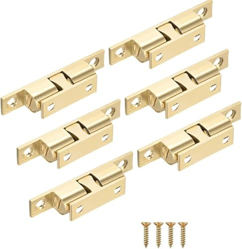 KtbeYTi 6 Piezas Ajustable Pestillo Doble Bola de Armario de Cobre 50 mm Cierre de Tensión con Tornillos para Puertas de Armario de Cocina Puerta de Muebles (Dorado)