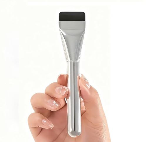 Professional Flat Foundation Brush, Silver Makeup Spatula, Premium Face Brush for Liquid Foundation and Cream