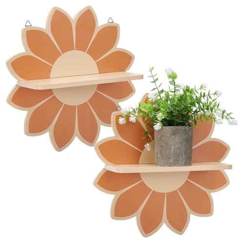 UNICRAFTALE 2 Set Flower Wall Shelf Boho Wooden Wall Shelves Bohemian Arrangement Holders Hanging Display Flower Decor Shelf for Living Room Bathroom Bedroom Decorative 9.92/16.2 Inch Long