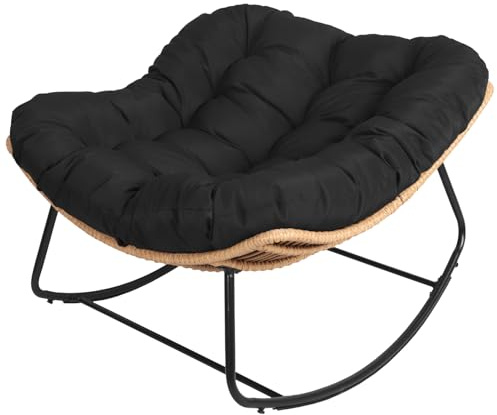 Happy Garden Mecedora de Mimbre sintético para Exterior con cojín Negro - Resistente a la Intemperie - Cómoda y Elegante - Cinta