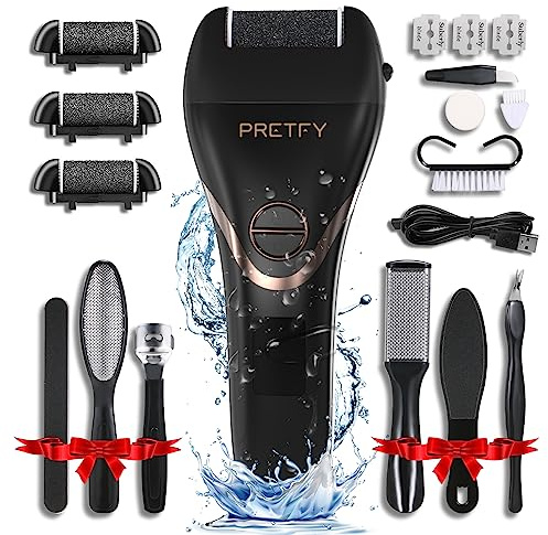 Yechiry Conjunto de Removedor de Callos de Pie Eléctrico, Molinillo de Pie Recargable con Pantalla Digital, Herramientas de Pedicura de Acero Inoxidable, Kit de Cuidado Portátil con 3 Cabezas de