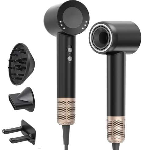 Seche Cheveux, Sèche Cheveux Professionnel Avec Moteur Brushless Haute Vitesse 160 000 tr/min, Débit d’air 65 m/s, 300 Millions d’ions Négatifs, 59 dB, Faible Bruit Pour Maison et Voyages, Noir