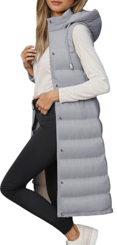 Doudoune sans Manches Femme Manteaux avec Capuche Veste Polaire Longue Ultra Chaud Gilet Légère Matelassé Zippée Manteau Duveteux Parka Blouson Élégant Casual Outdoor Hiver Waistcoat avec Poches