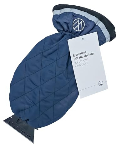 Volkswagen 000096010K - Rascador de hielo con guante, logotipo de Volkswagen, color azul, forrado con forro polar, rayas reflectantes