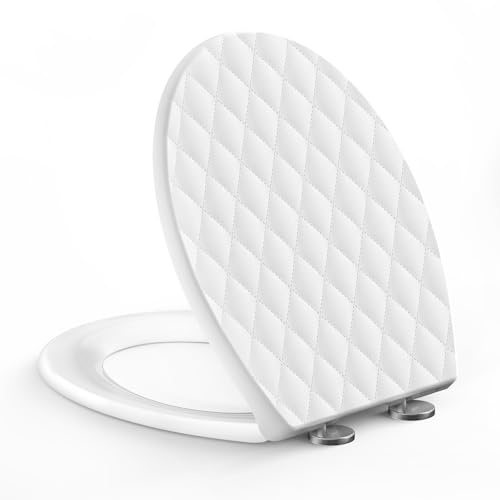 SREWOHS PRO toalettlock med automatisk sänkning oval vit, toalettsits med ramp, toalettglasögon med snabblås, toalettsits-softclose, 44,6 x 37,1 cm