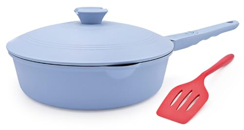 Bobikuke 28cm Frying Pan Nonstick with Lid, Non Stick Skillet Aluminum Sauté Pan for Cooking, Compatible with All Stovetops, Detachable Handle, Oven Safe, PTFE & PFAS-Free, Blue