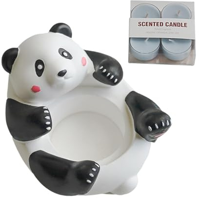 PortaPanda, PortaTealight - Portatealight con statua di panda con 4 tealight profumate,Simpatico supporto in gesso per artigianato, supporto per candela a lume di tè per centrotavola, decorazione este