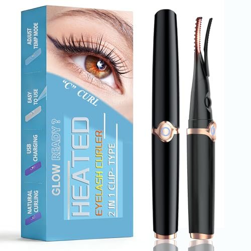Heated Eyelash Curlers - 2 in 1 Clip- Type Heated lash Curler Best Seller Electric Eyelash Curler 3 Temp Settings for Makeup Tools USB Rechargeable Natural Curling 24H Long Lasting B-2