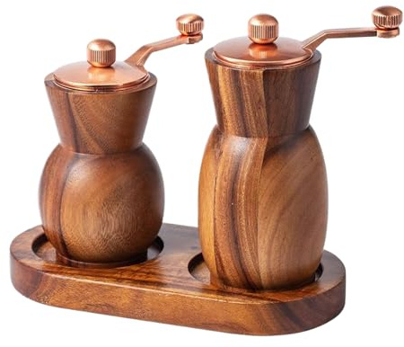 Molino Sal Y Pimienta Juego - Molinillos Pimienta Madera 20 Cm | Utensilios Cocina Madera Manivela Con Grosor Ajustable | Triturador Mezclador Para Aliños, Chile, Despensa, Apartamento, Acampada