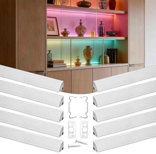 VEVOR 10-Pack 6.6 ft/2M V Shape LED Aluminum Channel, with Milky Cover, End Caps and Mounting Clips, Aluminum Profile for LED Strip Light Installations, Easy Installation, for Under Cabinet Counter