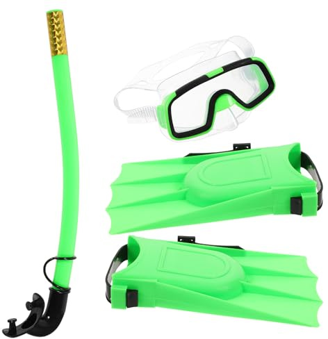 Mikikit Snorkeling Gear Set, Green Diving Goggles with Snorkel and Swim Nose Cover, Lightweight Snorkeling Mask Suitable for Boys and Age 25-30 Uk Size, Water Sports Equipment
