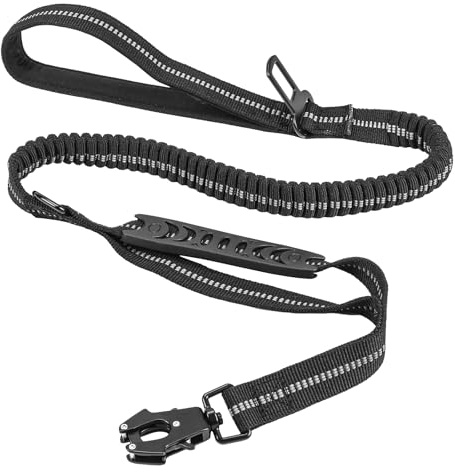Bungee Dog Lead Anti Pull Dog Lead Shock Absorbing Tactical Dog Leash 175cm | Heavy Duty Dog Lead Adjustable with Metal Carabiner Clip Traffic Control Handle Reflective Thread for Medium Large Dogs