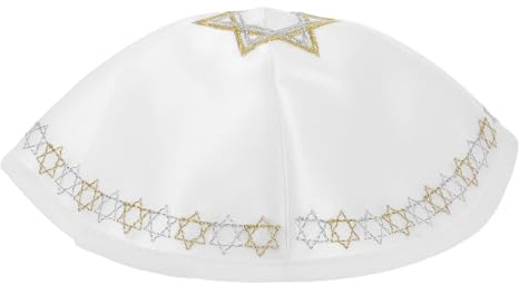 jojofuny Kippa Juive Traditionnelle Blanche en Tissu Soie Respirante et Pliable pour Hommes, Chapeau de Cérémonie Élégant Broderies pour Bar Mitzvahs et Pèlerinages