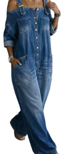 Combinaisons en Jean pour Femmes, Salopettes Une pièce à Manches Longues et épaules dénudées, Pantalon Long Style Streetwear décontracté, Combinaisons Amples