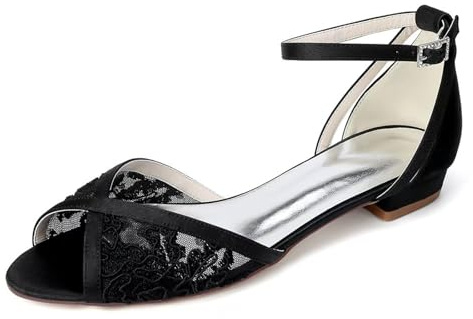 LRMYMHY Ballerines À Bout Ouvert en Dentelle Chaussures De Mariage pour Mariée