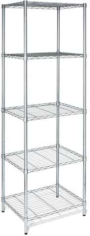 Honey-Can-Do 5-Tier Heavy-Duty Adjustable Shelves, Metal Storage Rack with 250-lb Shelf Capacity, Chrome, 18 W x 24 L x 72 H