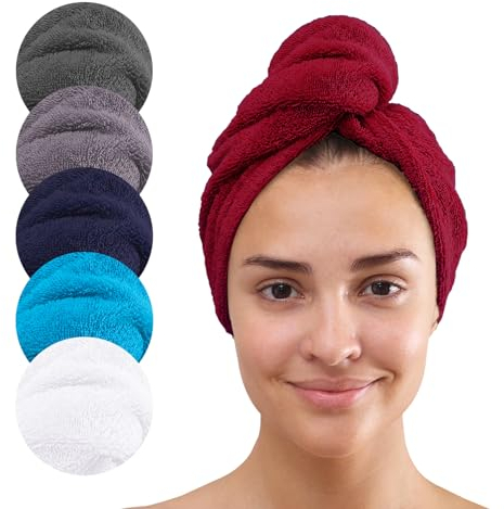 Class Home Collection Turban Handtuch mit Knopf - Haarturban aus Baumwolle - schnelltrocknendes & saugstarkes Handtuch mit Knopf für Damen - Frottee Haarhandtuch - Kopfhandtuch für Haare Bordeaux