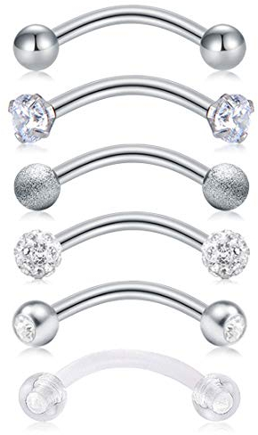 AVYRING Rook Piercing 16G Septum Piercing Chirurgenstahl Curved Barbell Helix Tragus Cartilage Ohrpiercing Schmuck 6 Stück - Silber