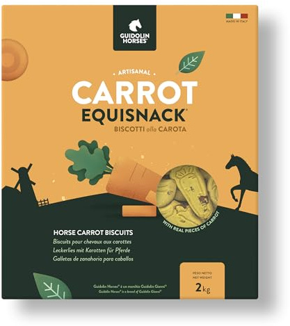 GUIDOLIN EQUISNACK Carrot Treats for All Classes of Horses with Real Fruit Pieces, No Sugar Added, Handmade in Italy - 4,40 LB