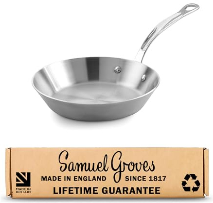 Samuel Groves Classic 20cm Stainless Steel Frying Pan - Professional Tri-Ply Fry Pan - Induction & Oven Safe, Heavy Duty 3mm, Pan for Life Refurbishment - Made in England, Oldest UK Cookware Company
