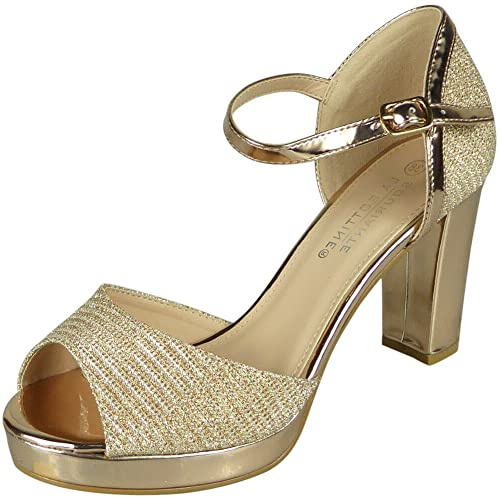 LoudLook Ladies Bridal Party Sandals Women Going Out Glitter Peeptoe High Heel Shoes Size Champagne 5